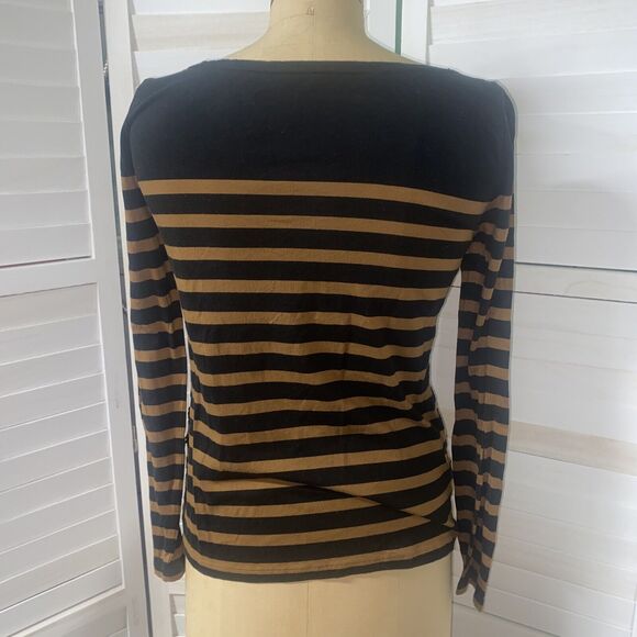 Ann Taylor Loft Sequin Striped Top Size Medium Long Sleeve Black Brown - Picture 4 of 8